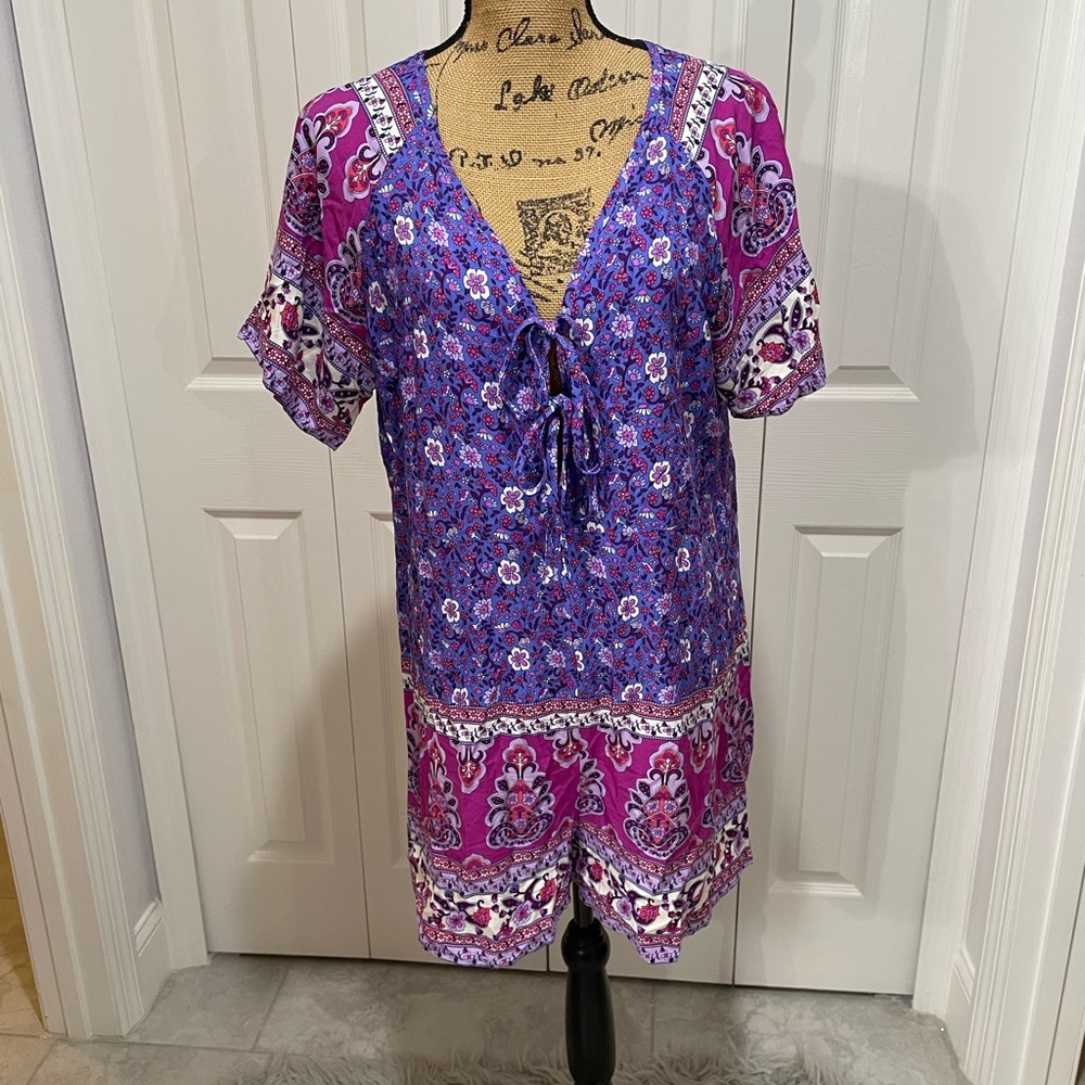 NEW Rusttydustty Bohemian Floral Shorts Romper Sz XL